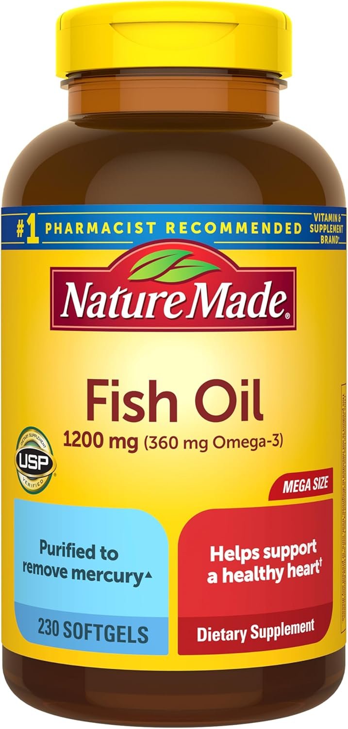 Nature Made Fish Oil Omega 3 Supplements, 1200 mg Softgels, 230 Softgels | Omega 3 Fish Oil for Healthy Heart Support, Gluten Free, Dairy Free, 115 Day Supply