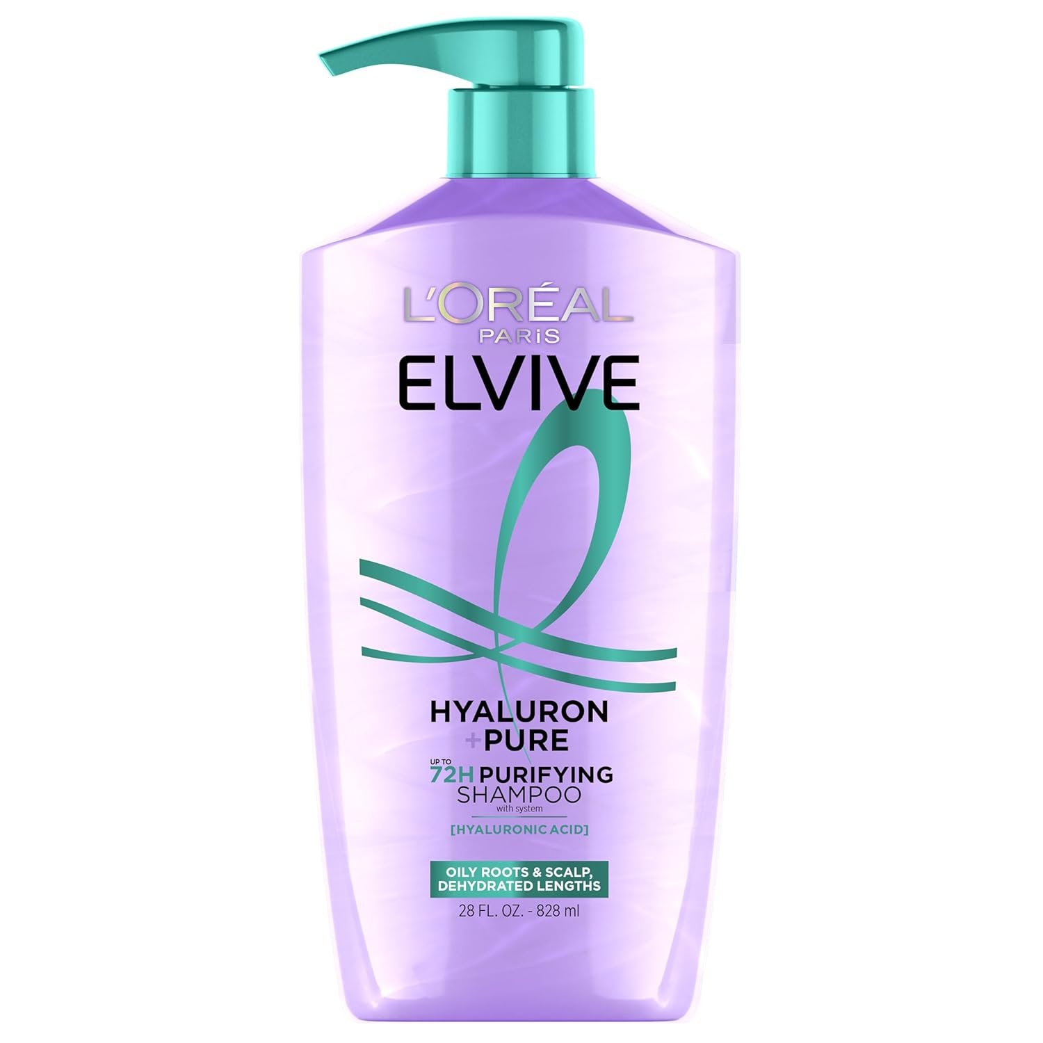 L’Oreal Paris Elvive Hyaluron + Pure 72H Purifying Shampoo for Oily Hair, Clarifying Shampoo with Salicylic Acid and Hyaluronic Acid, 28 Fl Oz
