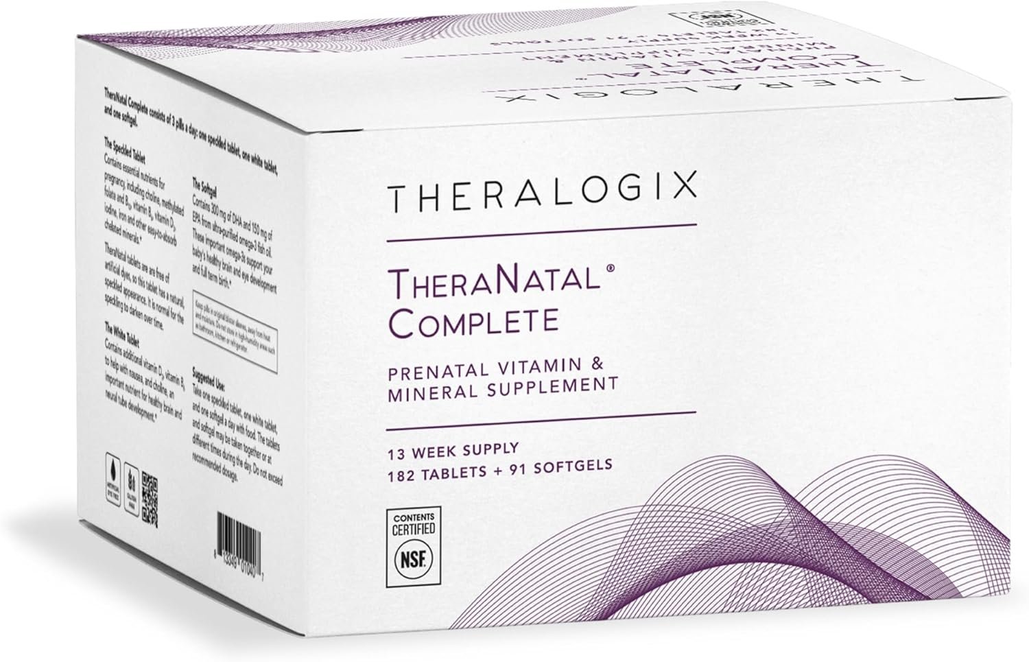Theralogix TheraNatal Complete Prenatal Vitamin Supplement – 91-Day Supply – with DHA, Vitamin D3, Folate, Iodine, Choline, Iron, Vitamin B6 & More – NSF Certified – 182 Tablets & 91 Softgels