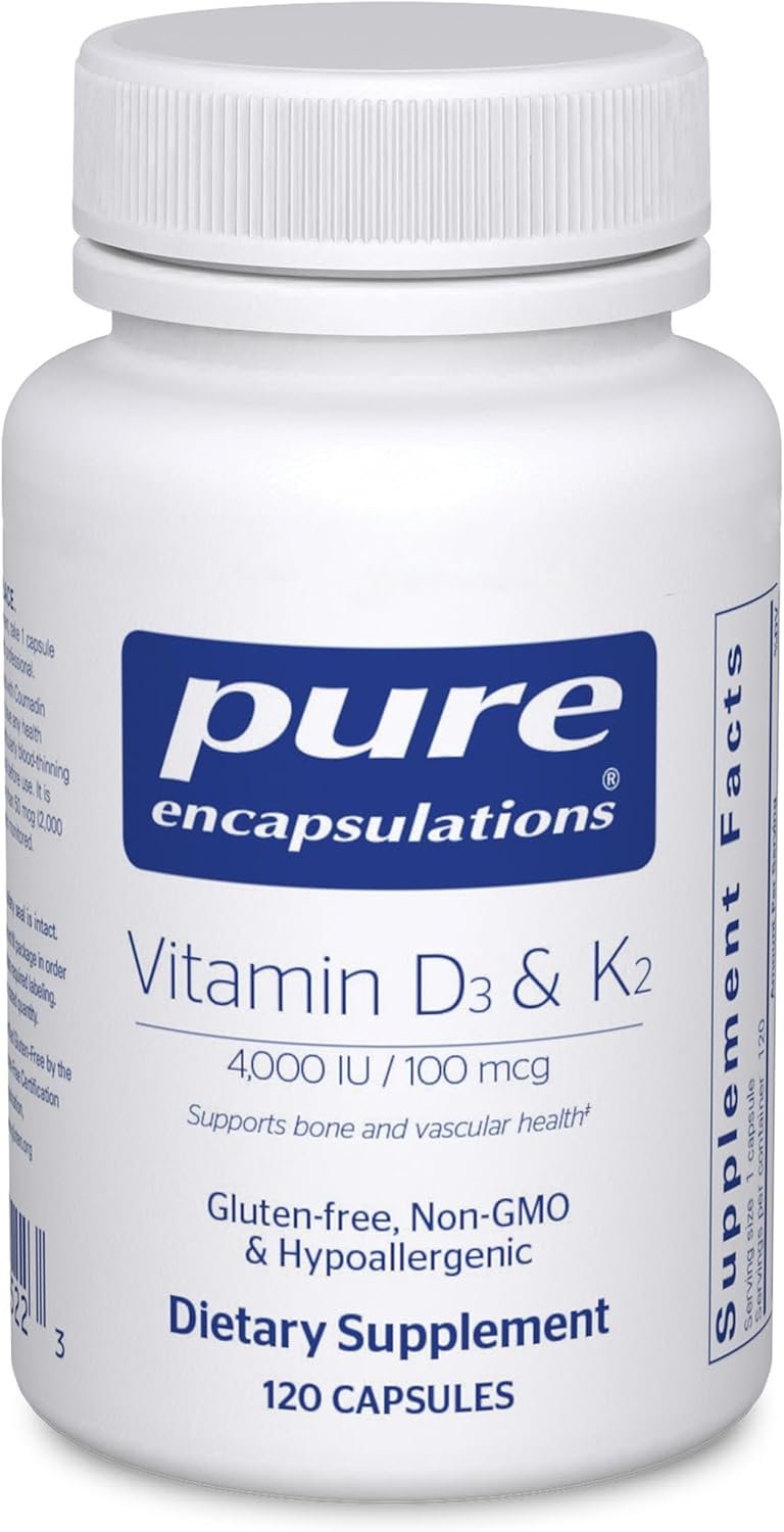 Pure Encapsulations Vitamin D3 & K2, 120 Capsules | Bone and Vascular Health Support*, Immune Function Support*, Gluten-Free, Non-GMO, with Vitamin D3 and K2