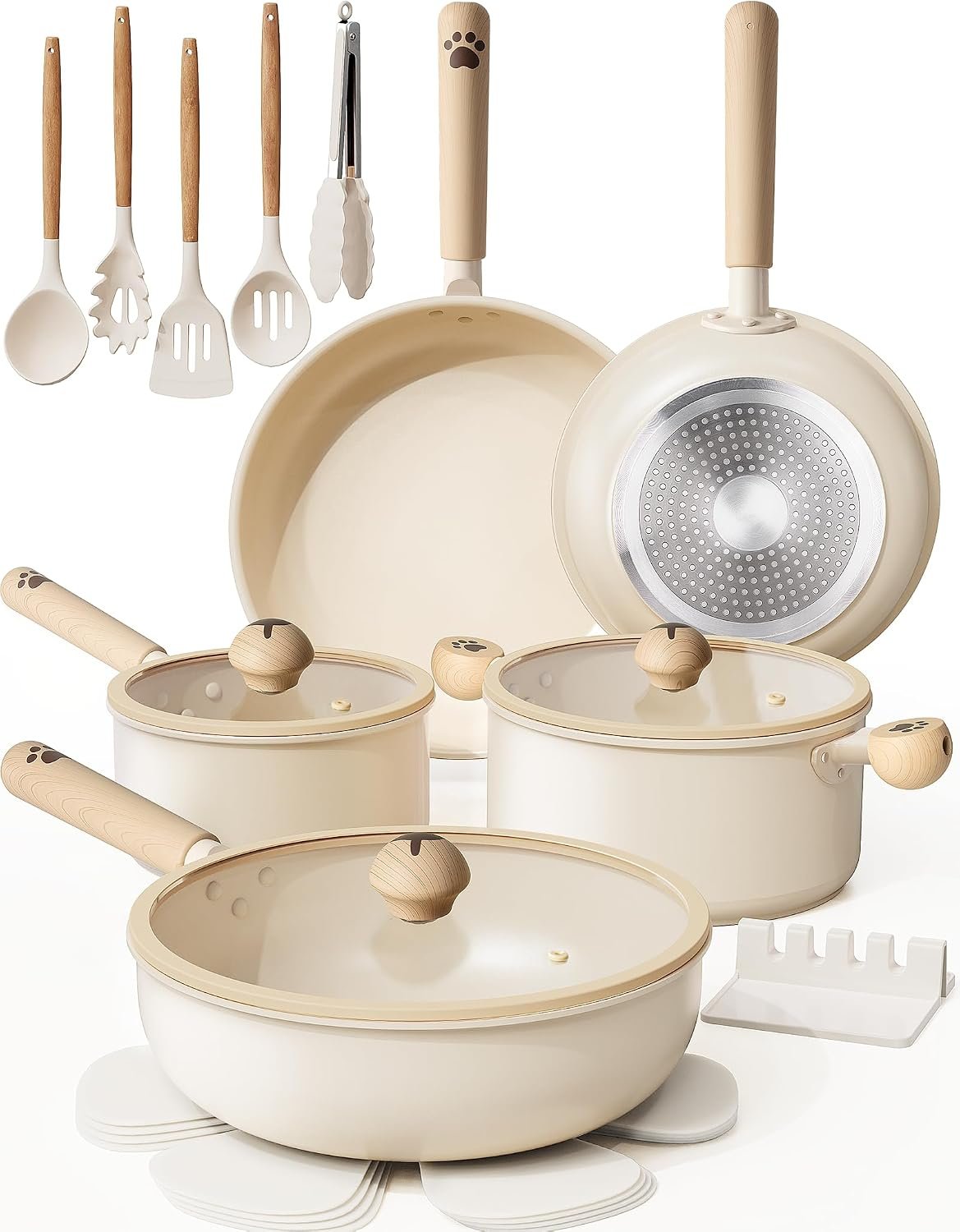 Astercook Pots and Pans Set Non Stick,Non Toxic 18 Pcs Ceramic Cookware | Dishwasher Safe Induction Cookware for Everyday Cooking & Housewarming Gifts