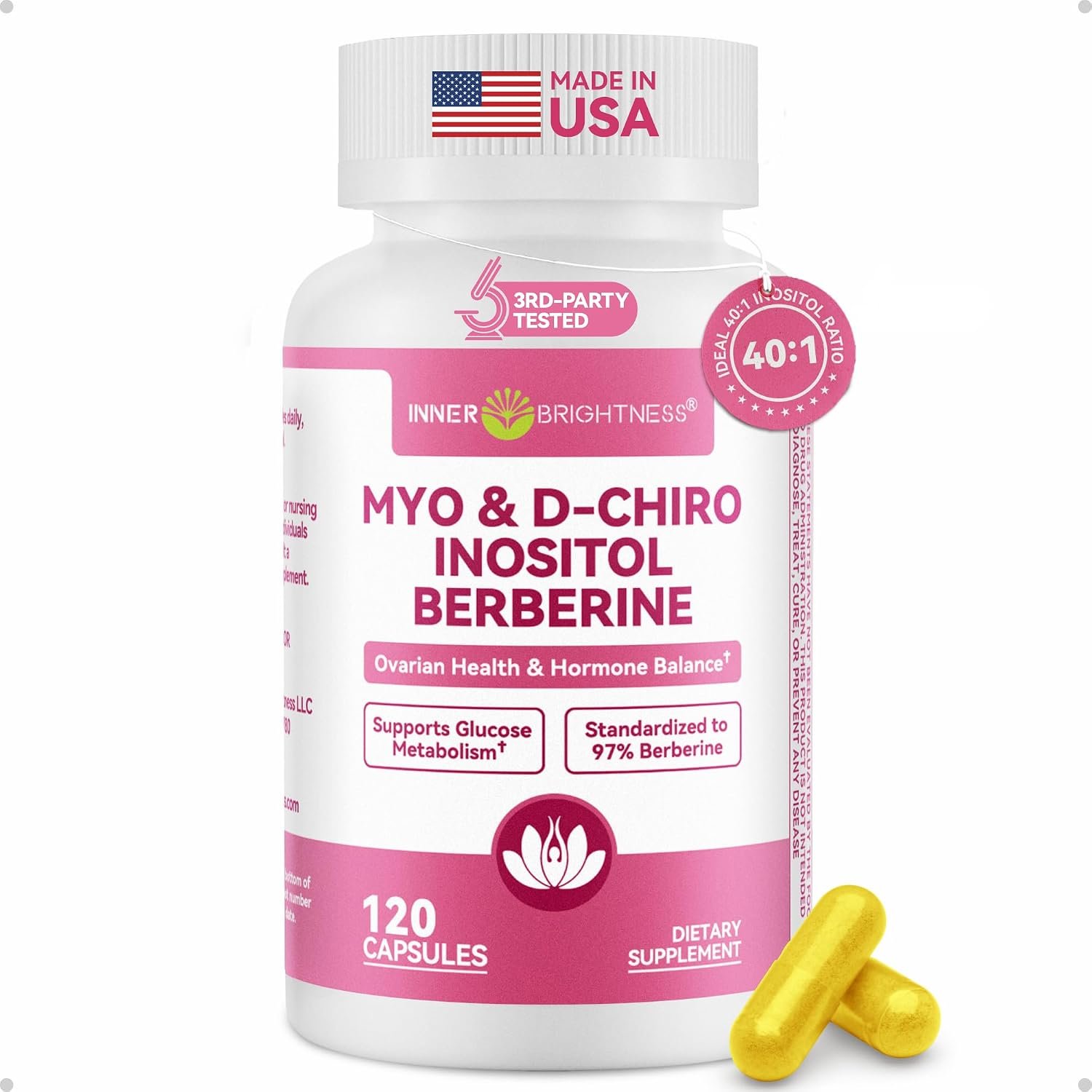 Inositol Supplement for Women, Myo-Inositol & D-Chiro Inositol 40:1, Reproductive Wellness with Berberine, MTHF Folate & Vitamin D3, Supports Ovarian Health & Hormonal Balance, 120 Capsules | Inositol Supplement for Women with Berberine, MTHF Folate & Vitamin D3, Supports Ovarian Health & Hormonal Balance