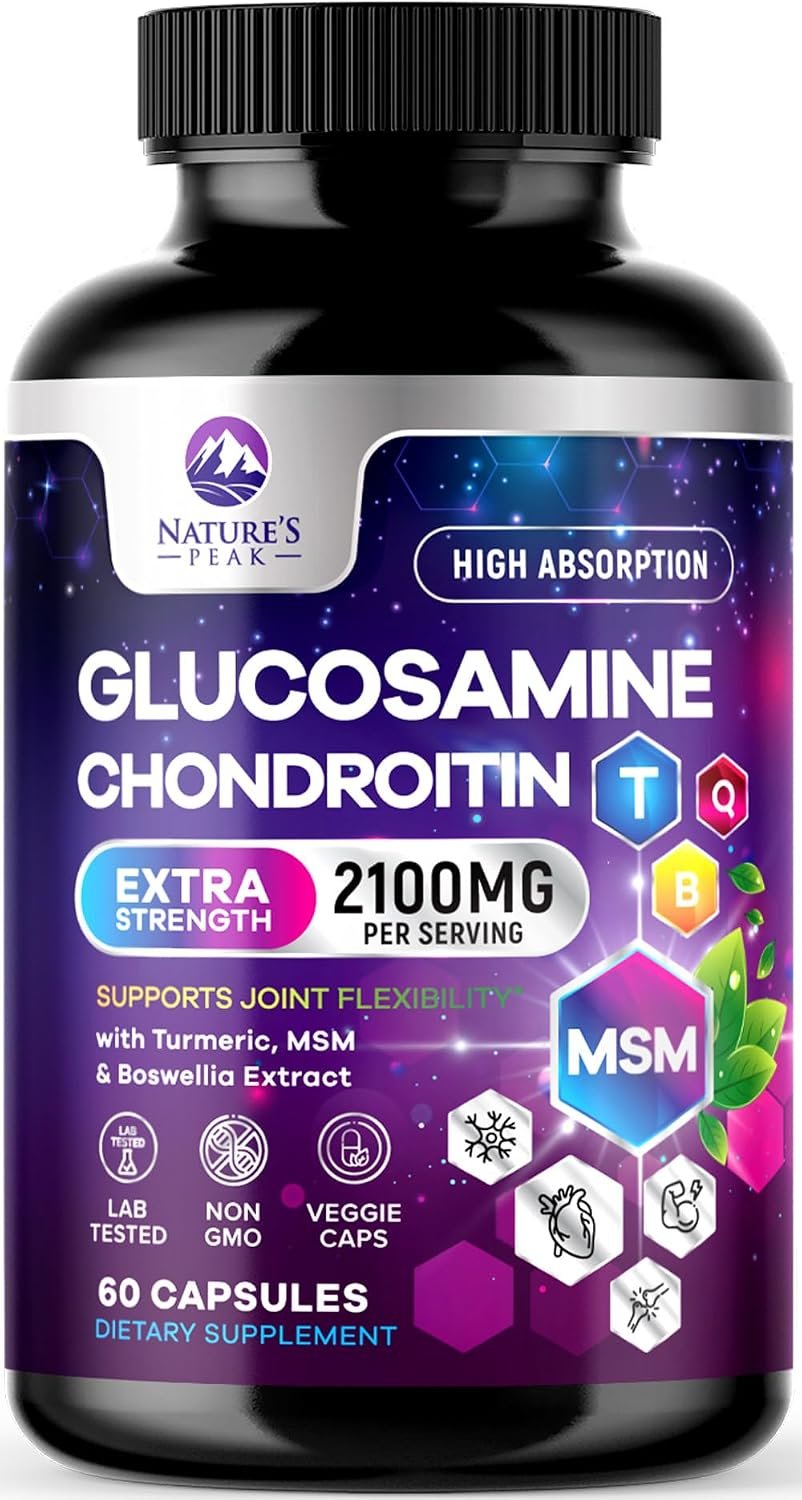 Glucosamine Chondroitin Joint Complex – 2100mg per Serving – Extra Strength Joint Support with MSM, Turmeric & Boswellia – Supports Cartilage, Joint Health & Flexibility – Bottled USA – 60 Capsules