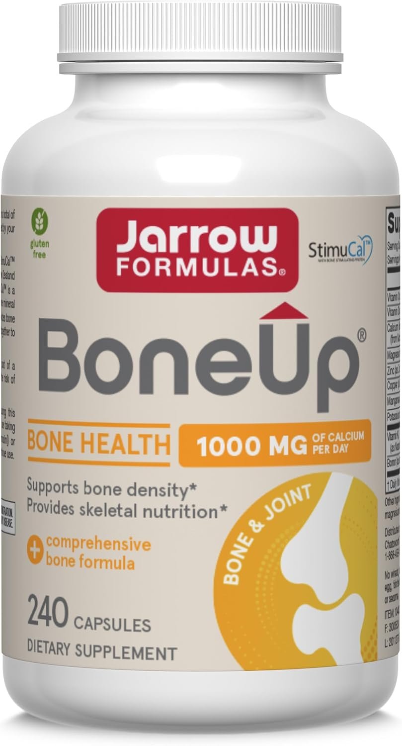 Jarrow BoneUp, 1,000mg Calcium Per Day, 240 Capsules | Bone Density Support, MCHA Calcium, Vitamins D3 & K2, Provides Skeletal Nutrition, Strong Bone Support, 40 Day Supply
