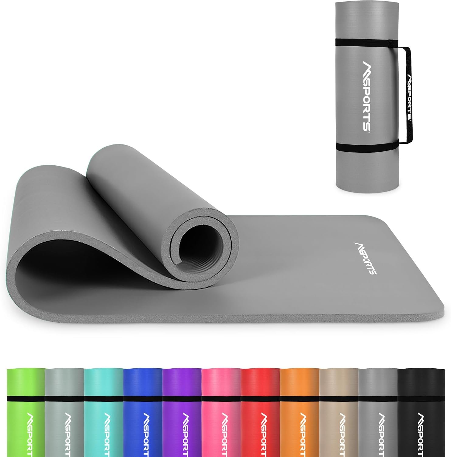 MSPORTS Yoga Mat Premium Non Slip Thick – Extra Comfortable Exercise Mat for Home Workouts, Pilates, Stretching & Gym – Cushioned NBR Foam, Gym Mat with Strap, for Women & Men