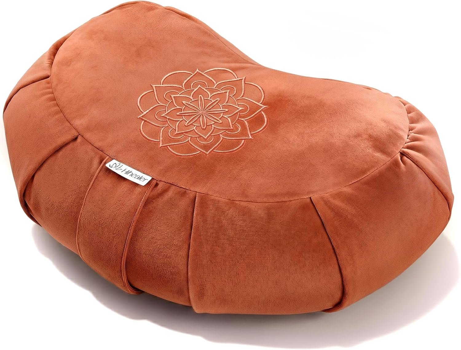 Hihealer Premium Crescent Meditation Cushion, Ergonomic Buckwheat Hull Floor Pillow for Adults, Comfortable Yoga Bolster for Meditation & Floor Sitting (Orange)