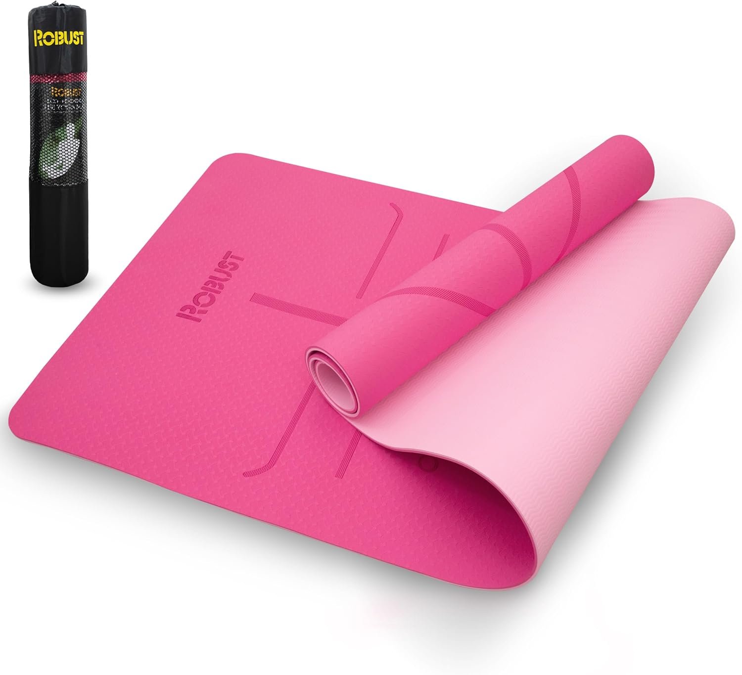 Robust Extra Thick Yoga Mat 1/4 & 1/3 & 2/5 Inch – Non Slip Exercise Mat with Alignment Lines, Carrying Strap, TPE Eco-Friendly Material for Knee Support, Sweat-Proof 72″ x 24″ for Women & Men