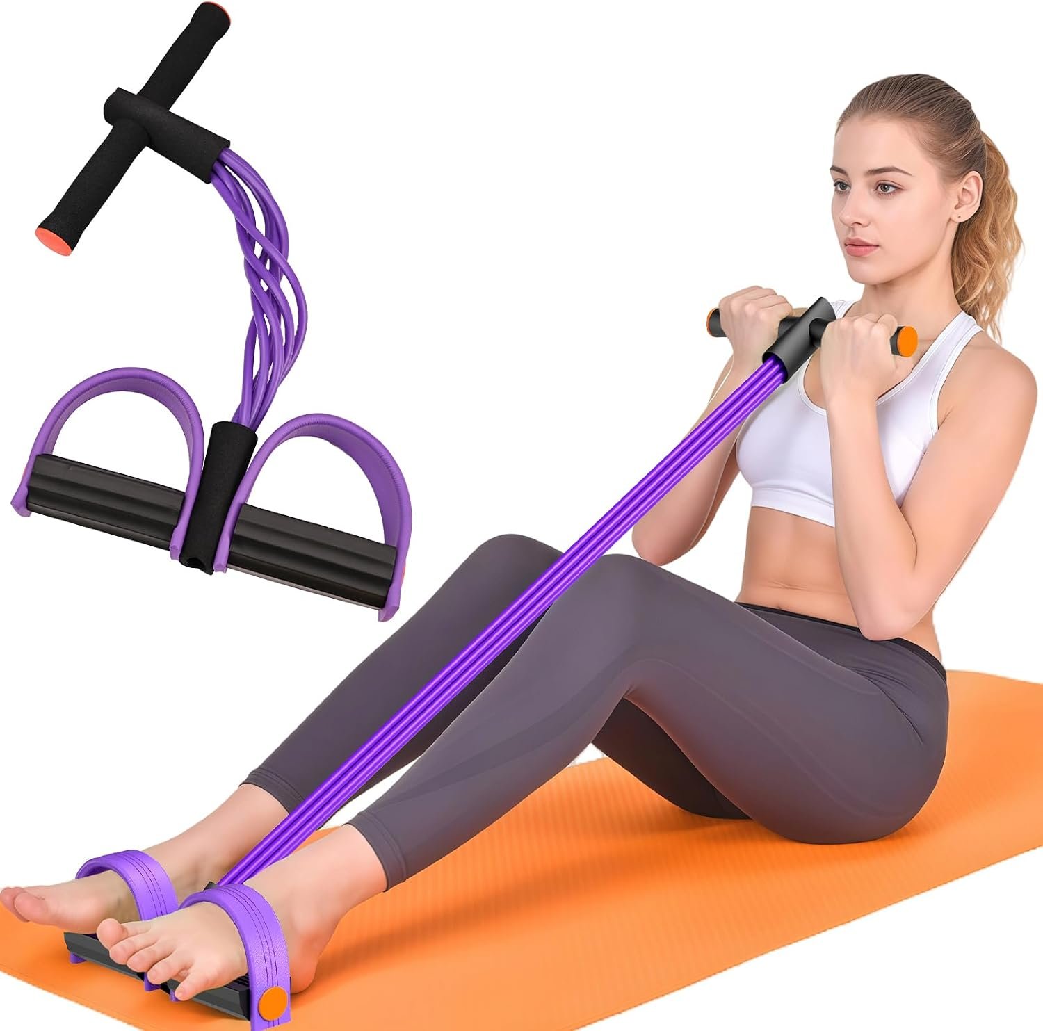 Pedal Resistance Band with Handles, 6-Tubes Natural Rubber Exercise Bands | Upgrade Foot Pedal Resistance Bands for Working Out, Multifunction Fitness Equipment for Abdomen, Waist, Arm, Leg, Pilates