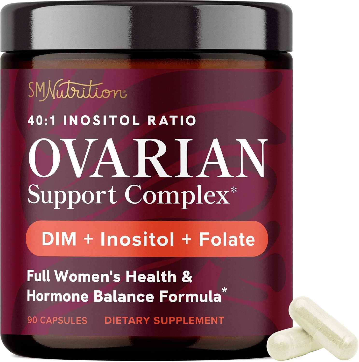 Ovarian Support for Hormone Balance for Women, Ovulation & Menstrual Cycle | Reproductive Health Support, DIM Supplement with Myo-Inositol & D-Chiro Inositol & Folate Complex, 90 Capsules (30 Servings)