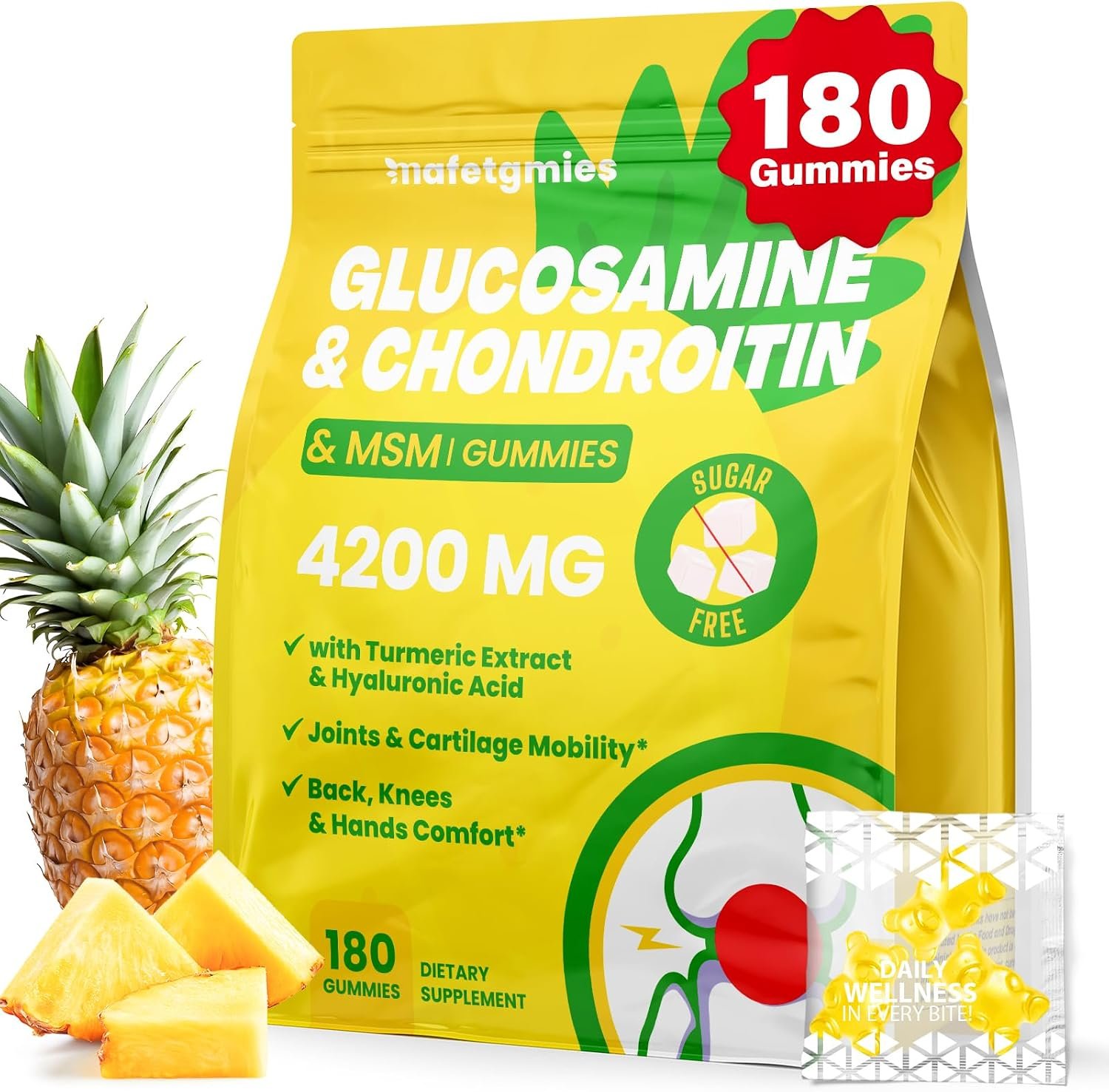 Glucosamine Chondroitin Gummies, Joint Supplements for Men Women, 180 Count | 4200mg Extra Strength Joint Supplements Glucosamine Chondroitin with MSM & Elderberry for Joint Health, Flexibility, Immune