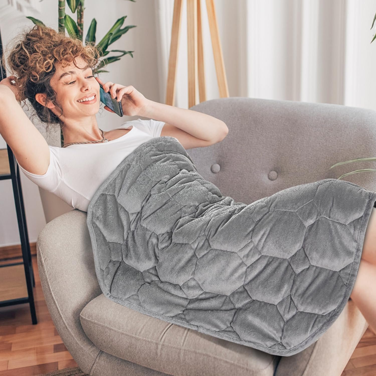 Weighted Lap Blanket 7lbs for Adults, 29 x 24 Small Size for Summer | Cooling and Breathable; Soft; Machine Washable; Filled with Glass Beads; Heavy Throw for Travel, Sleep & Nap; Grey