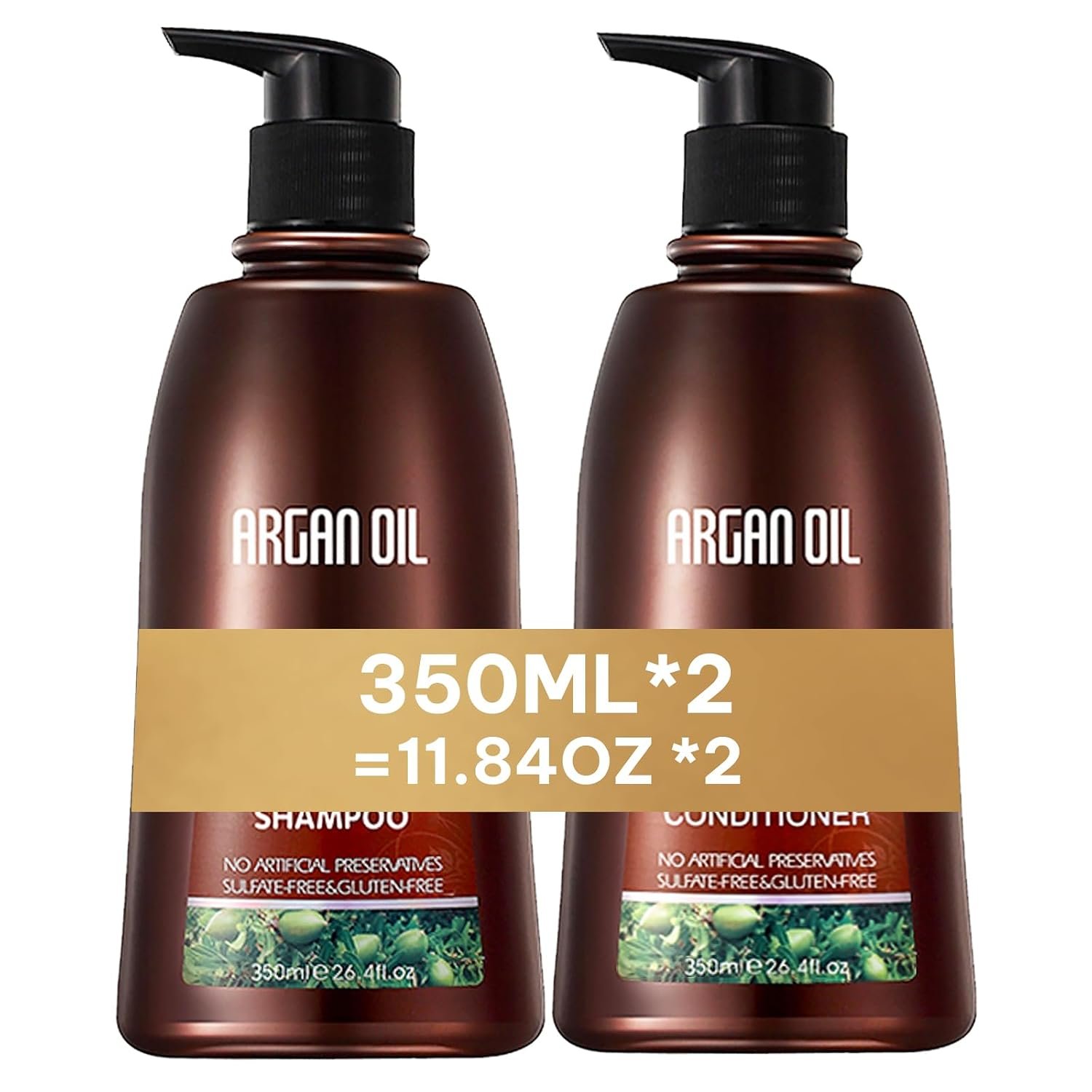 2 Pack Natural Organic Sulfate Free Moroccan Argan Oil Shampoo and Conditioner Sets – Color Safe Treatment, UV Protection, Intense Moisturizing Smooth For Dry, Damaged, Frizzy Hair,350ML*2
