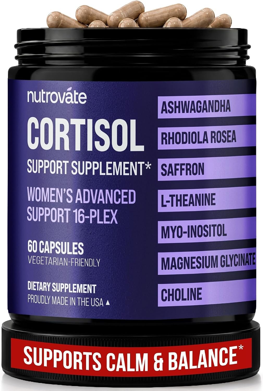 Cortisol Supplement for Women – Rhodiola Rosea, Ashwagandha, Saffron, L-Theanine, Magnesium Glycinate -Supports Sleep & Calm, Advanced Cortisol Reducer Support with Phosphatidylserine, Made in USA