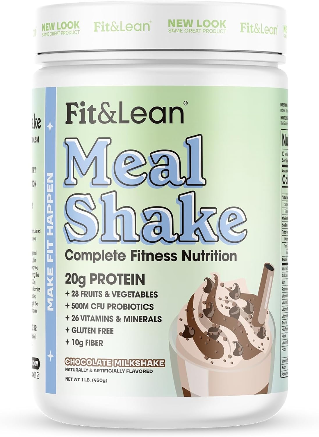 Fit & Lean Meal Replacement Shake, 20g Protein, Chocolate, 1lb, 10 Serv | All-In-One Protein Shake| Supports Muscle , wieght management ,Fiber, Probiotics, Organic Fruits & Vegetables | 10 Servings