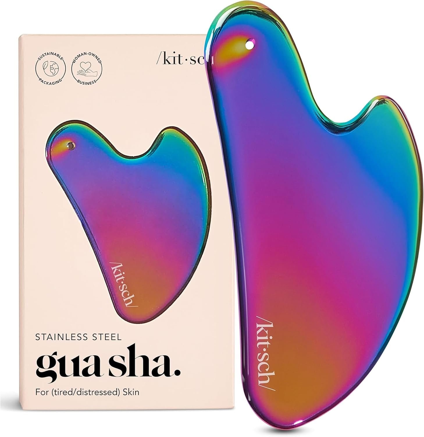 Kitsch Stainless Steel Guasha Tool for Face, Iridescent | Stainless Steel Gua Sha Facial Tools | Face Sculpting Tool and Double Chin Reducer, Neck & Lymphatic Drainage Massager