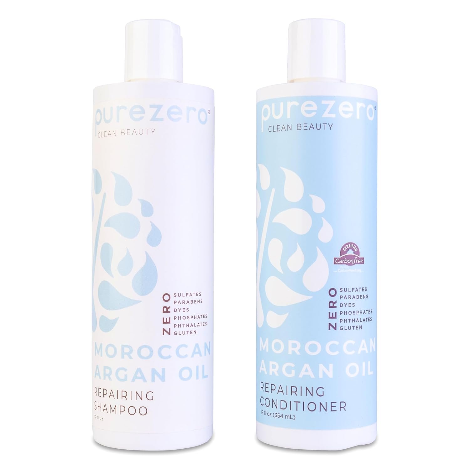 Purezero Moroccan Argan Oil Shampoo & Conditioner set – Repair Damaged Hair – Fight Dandruff & Frizz – Zero Sulfates, Parabens, Dyes, Gluten – 100% Vegan & Cruelty Free – Great For Color Treated Hair