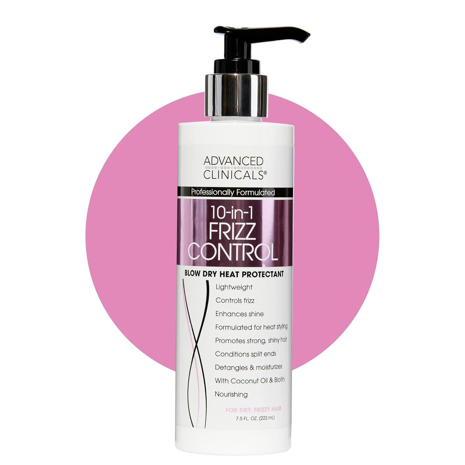 Advanced Clinicals 10-in-1 Anti-Frizz Hydrating Heat Protectant Hair Cream Coconut & Bamboo Strengthen, Detangle & Smooth Dry, Damaged Hair DEA, Paraben, Sulfate-Free, Color Safe, 7.5 Fl Oz