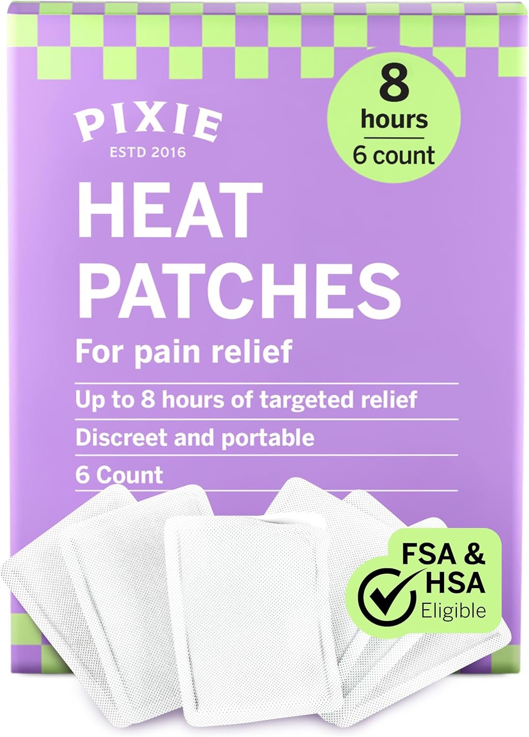 Pixie Period Cramps Menstrual Pain Relief Heat Patches – Lower Abdominal & Back Soothing Therapy – Natural Alternative to Lidocaine ICY Hot – Up to 8 Hours – 6 Count Discreet Disposable Heat Pads