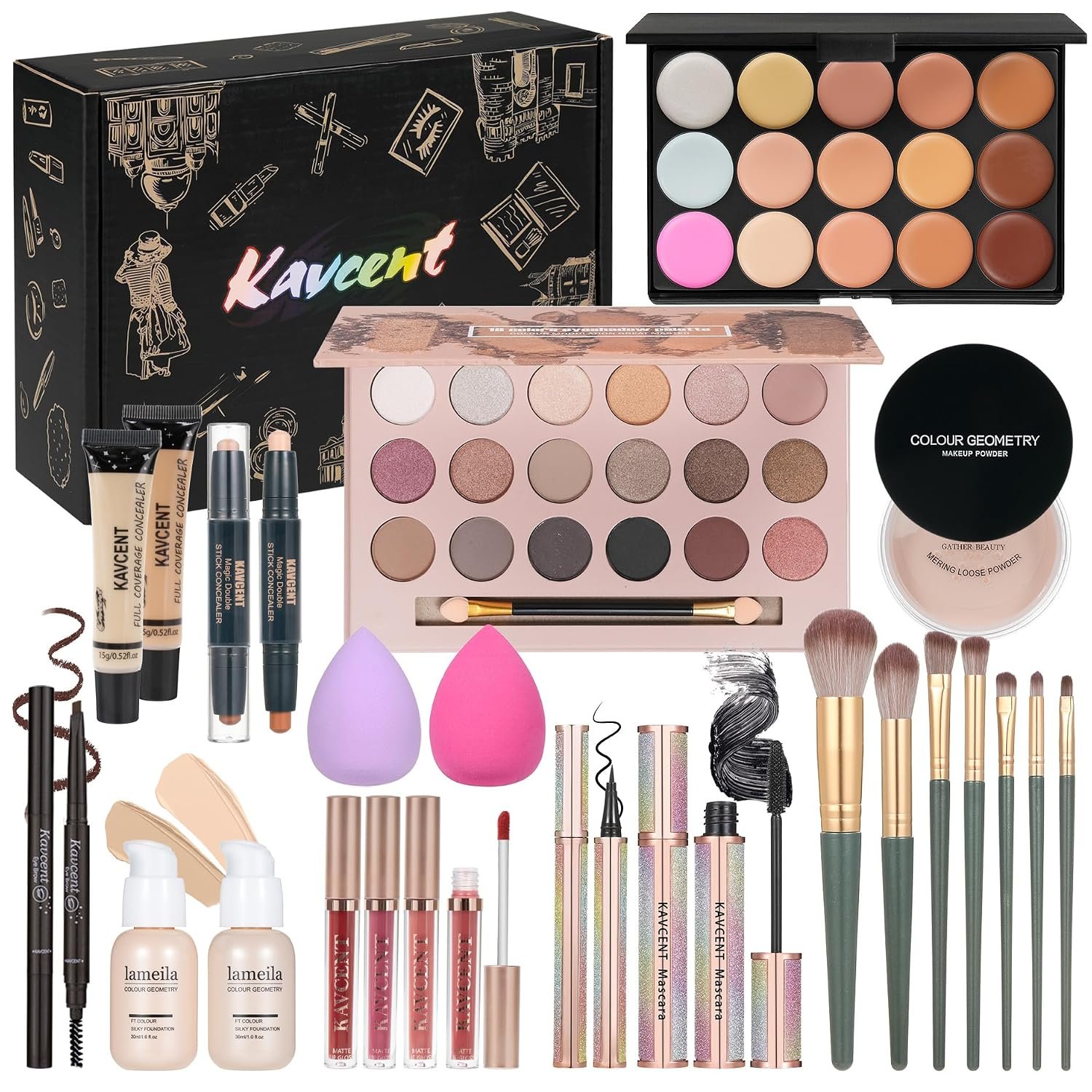 KAVCENT Makeup Kit Makeup Sets for Teens Makeup kits for Women Teenagers Make up Eyeshadow Palette Foundation Concealer Lipgloss Loose Powder Makeup Kit for Women Full Kit