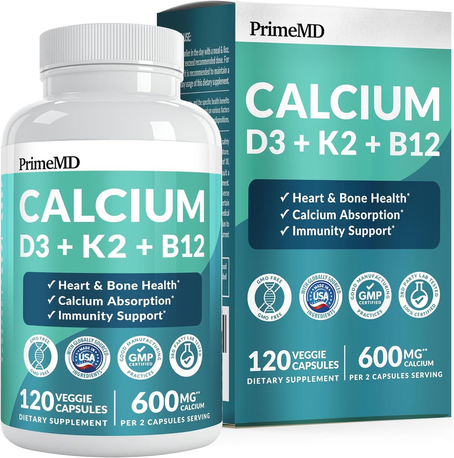 4-in-1 Calcium Supplements for Women & Men – Calcium Citrate with D3 K2 Vitamin 5000 IU – Calcium 600mg with Vitamin D3 K2 – Everyday Vitality Supplement – Vegan-Friendly, Gluten-Free (120 Capsules) | Bone Health and Everyday Wellness Support, Calcium Citrate with Vitamin D3 and K2, Vegan and Gluten-Free, Calcium Supplement