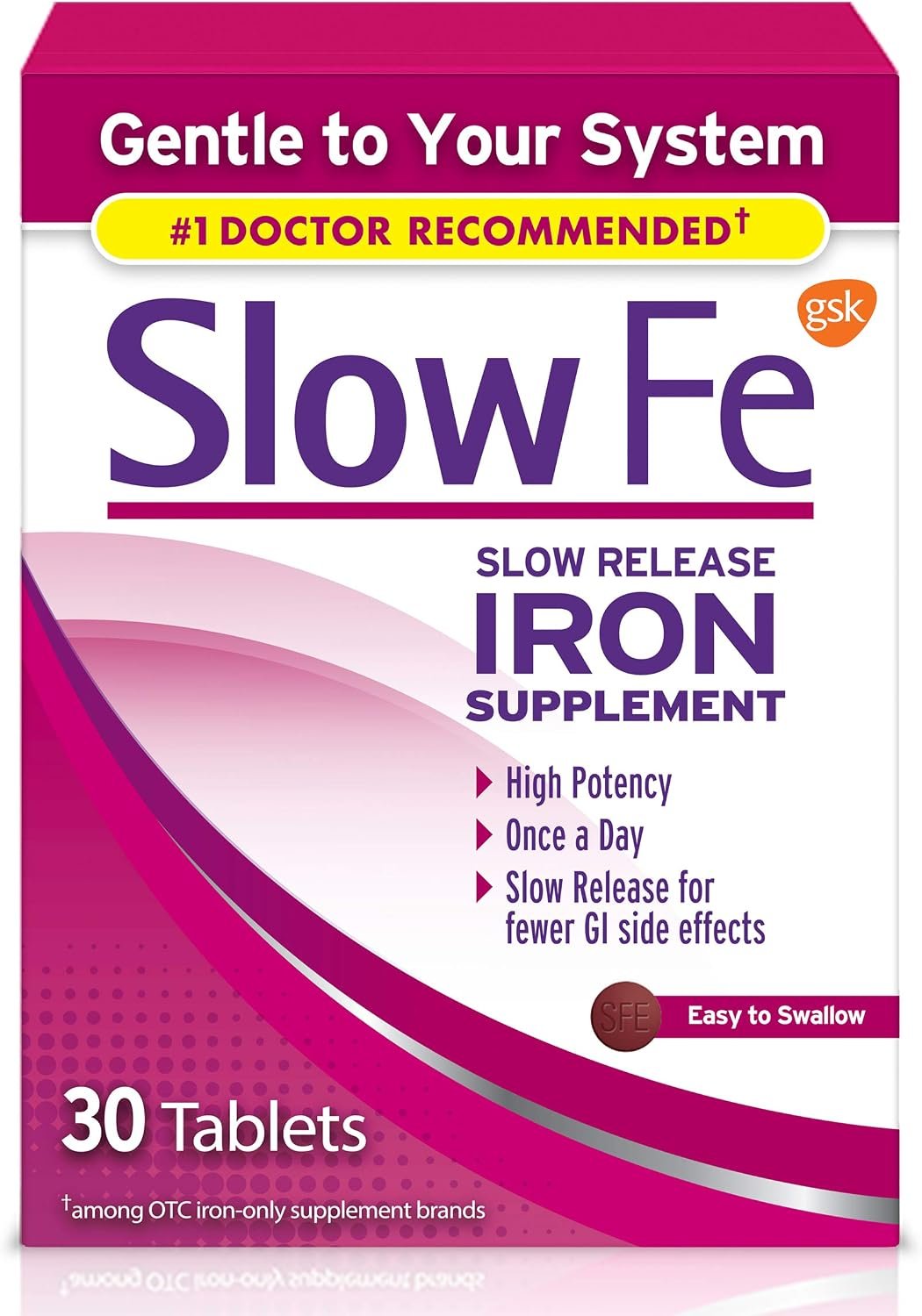 Slow Fe 45mg Iron Supplement for Iron Deficiency, Slow Release, 30 Tablets | Easy to Swallow, High Potency, Gentle on Your Stomach, For Daily Use and Less Discomfort, Helps with Anemia