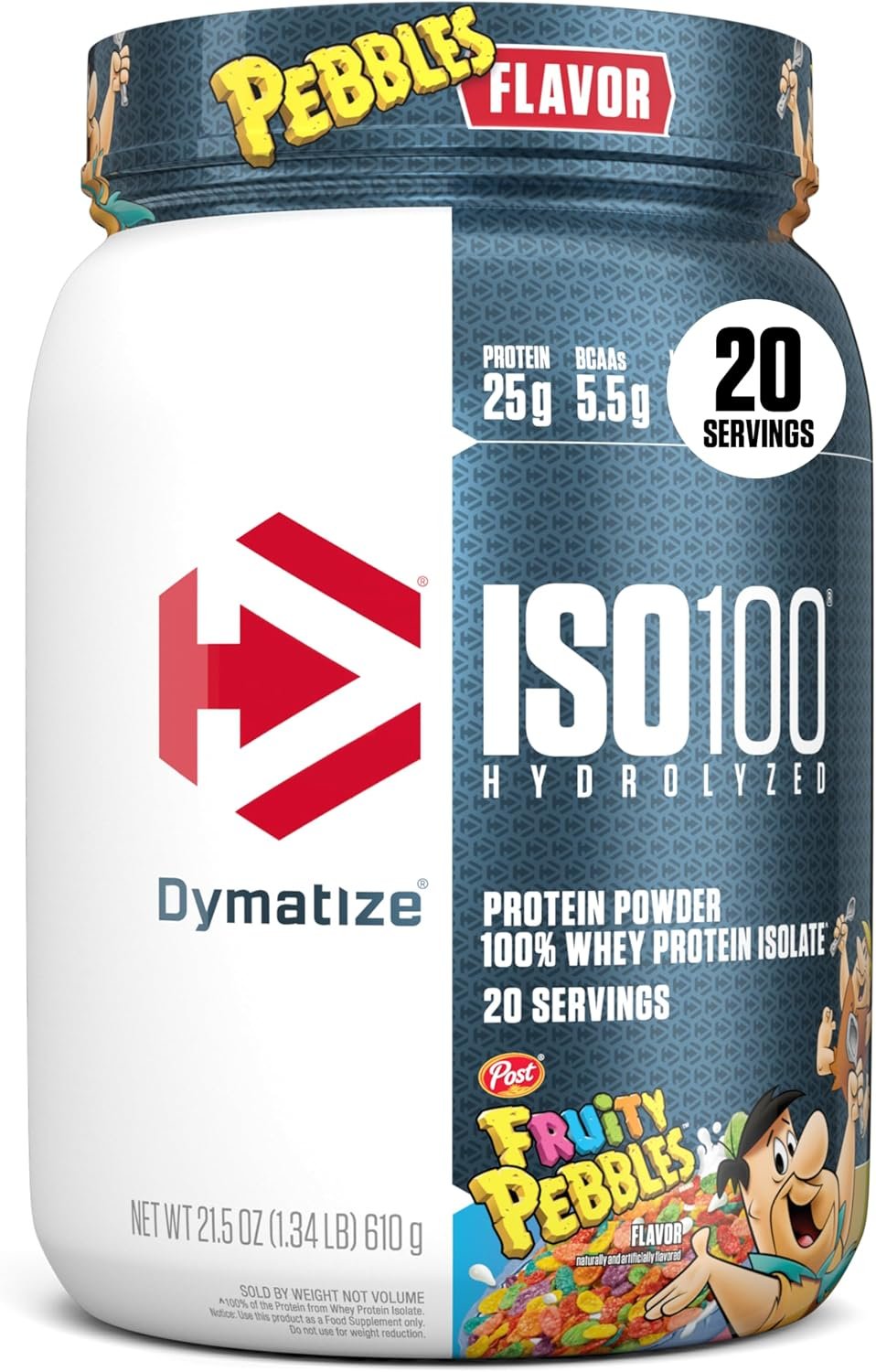 Dymatize ISO100 Protein Powder, 100% Whey Isolate, Fruity Pebbles | 25g Protein, Hydrolyzed, Fast-Absorbing, Supports Muscle Health, 5.5g BCAAs, Gluten-Free, 20 Servings, 1.3 lb