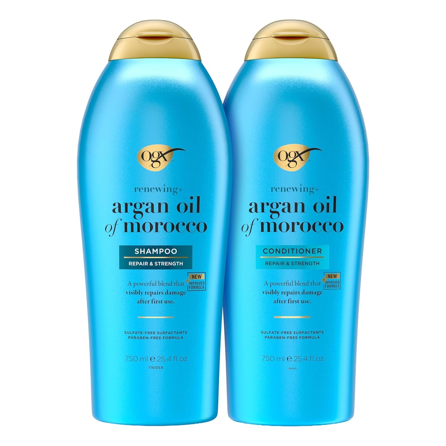 OGX Renewing + Argan Oil of Morocco Shampoo & Conditioner Set, Helps Strengthen & Repair Dry, Damaged Hair, Paraben-Free, Sulfate-Free Surfactants, 25.4 fl. Oz (Pack of 2)
