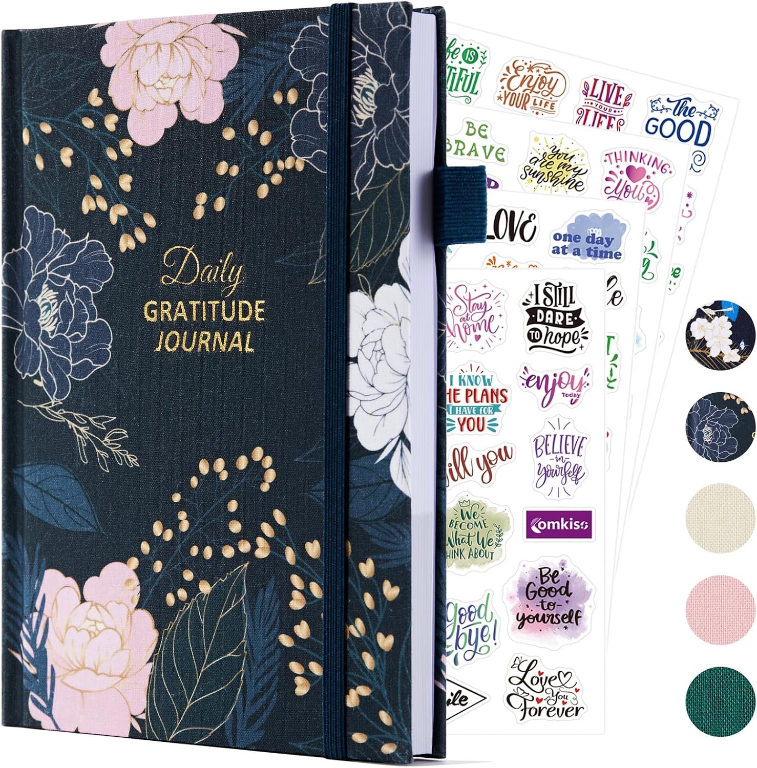 Comkiso Gratitude Journal with 4 Inspirational Stickers: Undated Daily Gratitude Journal for Women and Men – More Happiness, Affirmation, and Mindfulness in A Few Minutes with Prompts & Quotes (Peony)