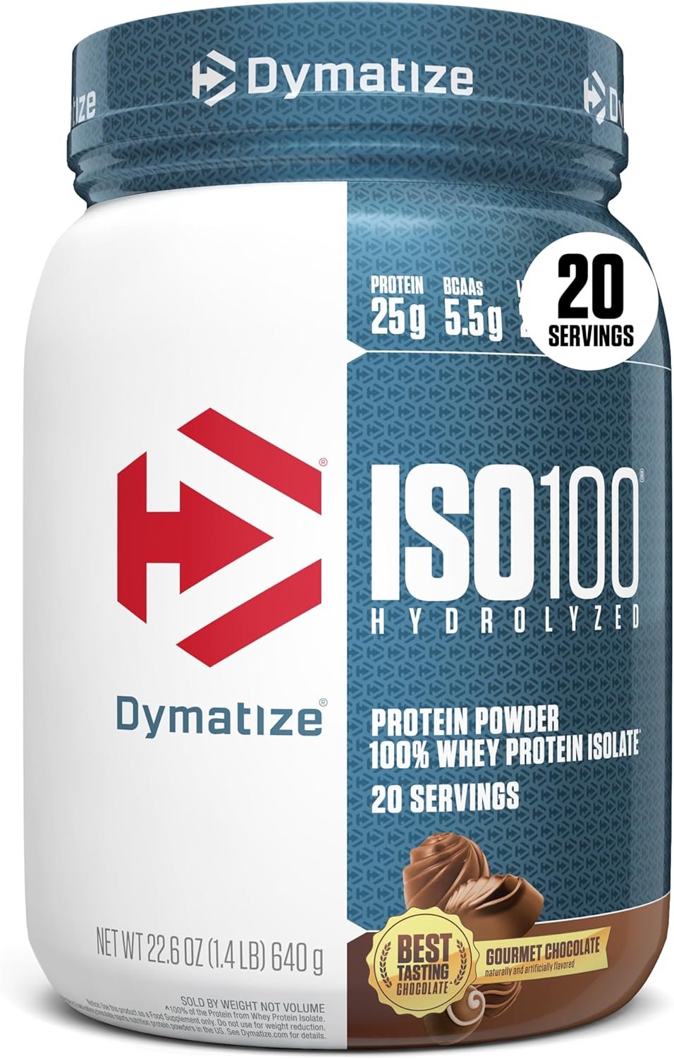 Dymatize ISO100 Protein Powder, 100% Whey Isolate, Gourmet Chocolate | 25g Protein, Hydrolyzed, Fast-Absorbing, Supports Muscle Health, 5.5g BCAAs, Gluten-Free, 20 Servings, 1.4 lb
