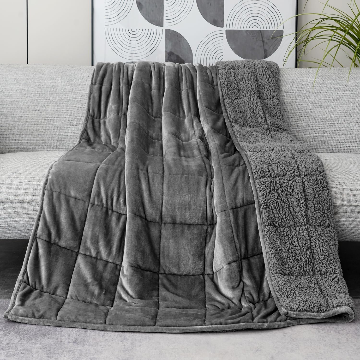 Lofus 20 lbs Weighted Blanket for Adults Queen Size 60″ x 80″, Grey | Dual-Sided Sherpa Fleece Heavy Blanket, for Stress Relief & Better Sleep, Ultra Soft, Ideal Gift for Family, Warm & Cozy