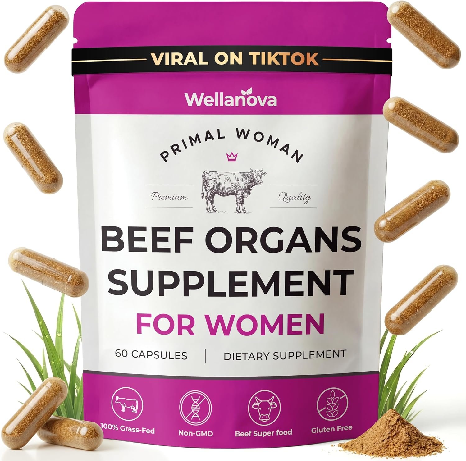 Primal Beef Organ Supplement for Women, Grass-Fed Ancestral Superfood | Supplement With Uterus & Liver, For Hormone Balance & Queen Energy, 60 Capsules