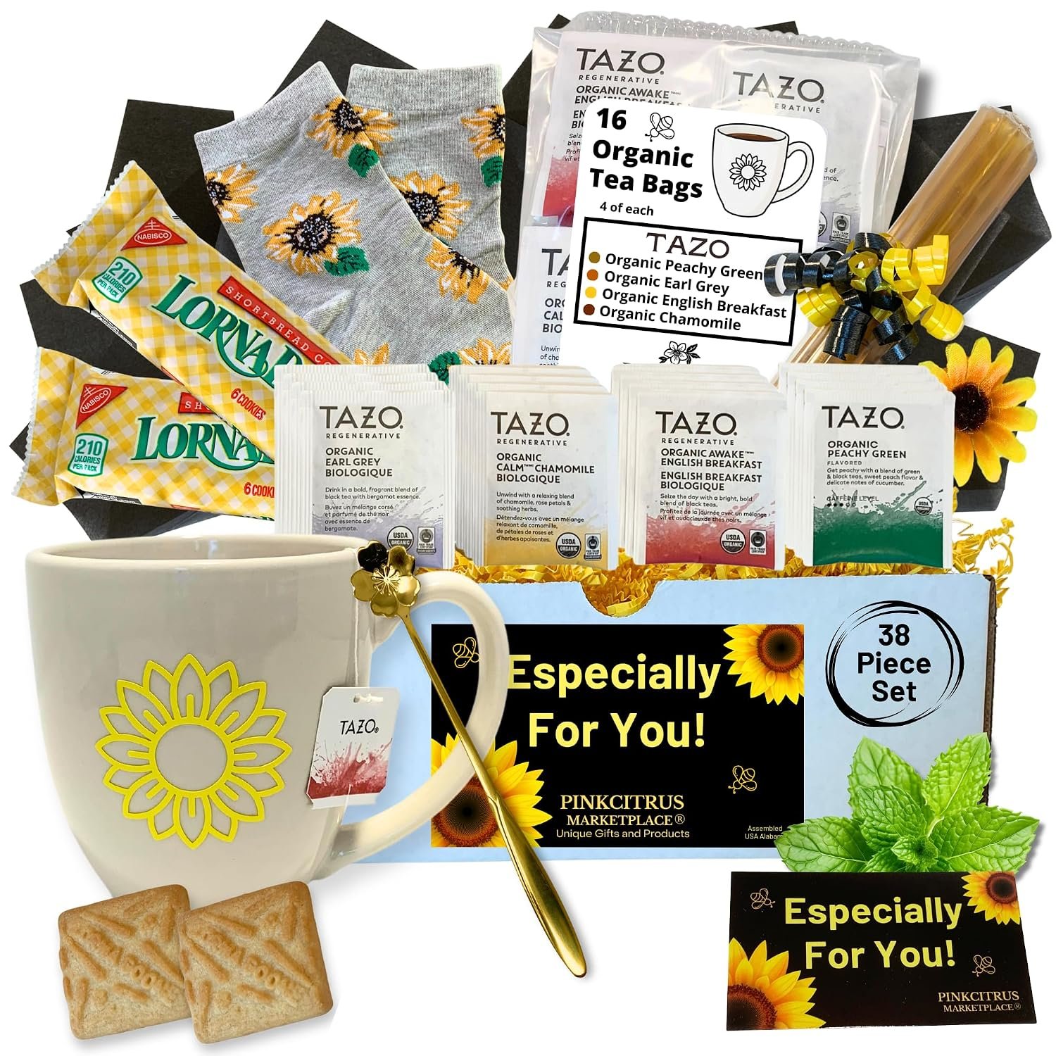 Sunflower Gifts For Women Tea Cookie And Honey Lovers Basket Set Ideas Get Well Soon Thinking Of You Fabulous Care Package Sunshine Birthday Box For Women, Men, Family And Friends