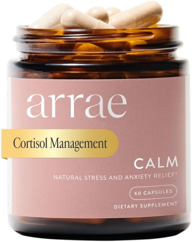 Arrae Calm Cortisol Manager – 60 Stress & Panic Relief Capsules – Mood Support Supplement w/L-Theanine, Inositol, Passionflower, & Magnesium to Help You Feel Zen | Non-Drowsy, Inositol, Passionflower, Non-Habit Forming, Vegan