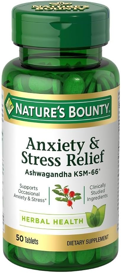 Nature’s Bounty Stress Relief Ashwagandha KSM 66 Tablets, 50 Count