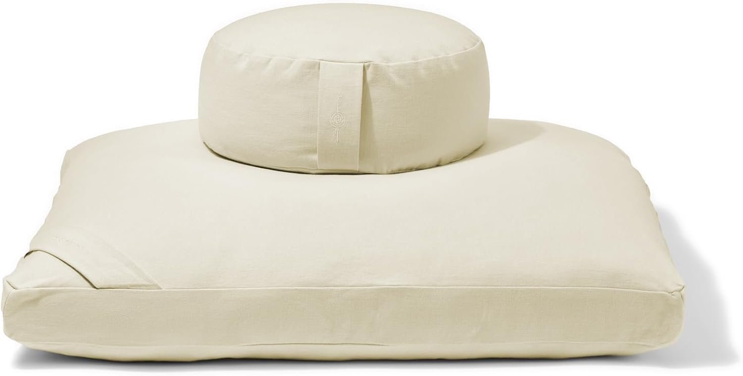 renoo Meditation Cushion Set – Zafu Meditation Pillow and Zabuton Floor Cushion – Adjustable Organic Buckwheat and Cotton Fill – GOTS Certified Cotton Washable Covers – 30x30x10 – Multiple Colors
