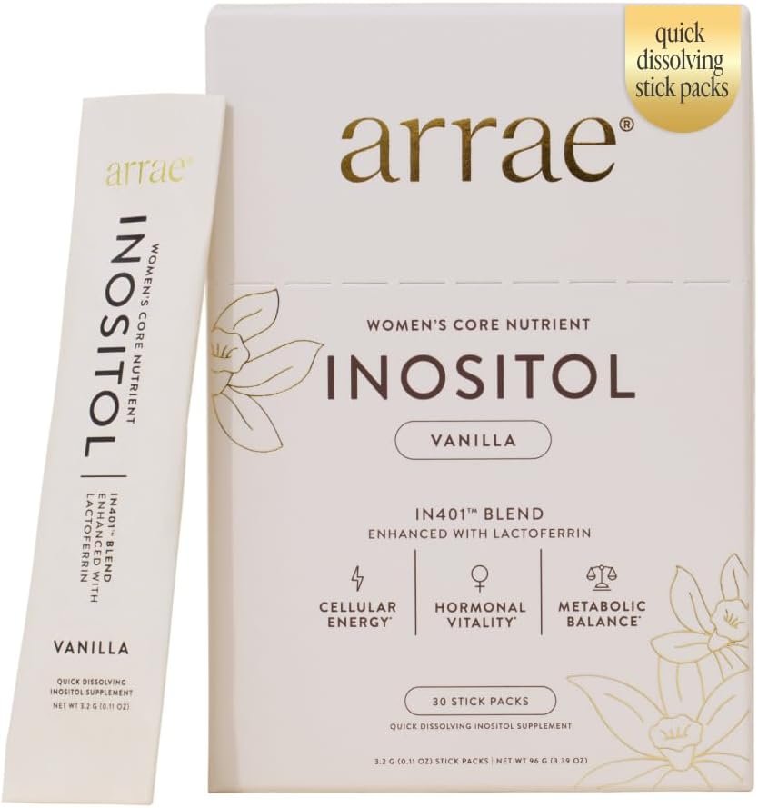 Arrae 40:1 Myo & D-Chiro Inositol Supplement for Women, Vanilla, 30 Count | Lactoferrin & Folate, Cycle Support, Stick Packs, No Water Needed, Zero Sugar, No Fillers