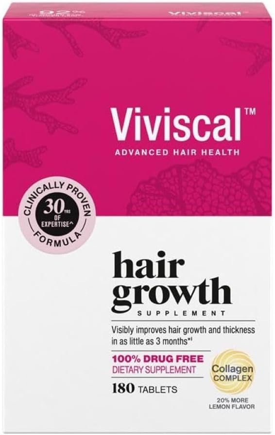 Viviscal Hair Growth Supplements for Women, Thicker Fuller Hair Support for Thinning Hair and Hair Loss, with Biotin and Marine Collagen, Drug-Free, 180 Tablets, 90-Day Supply | Thicker Fuller Hair Support for Thinning Hair and Hair Loss, With Biotin and Marine Collagen, Drug-Free