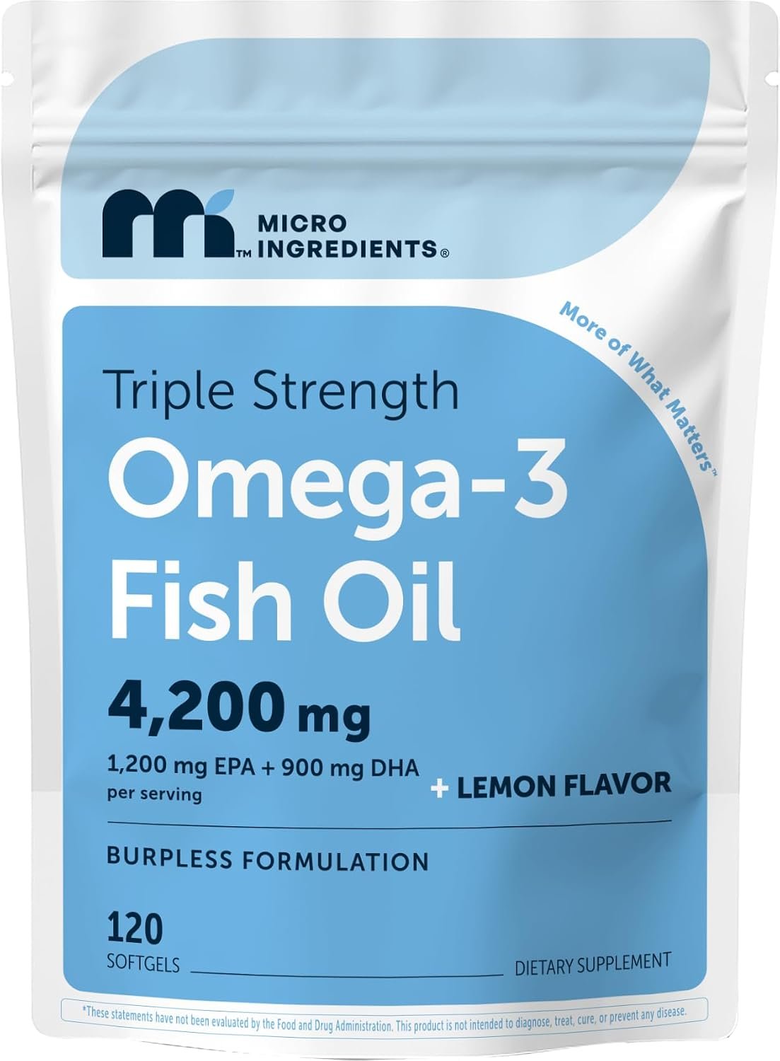 Micro Ingredients Triple Strength Omega 3 Fish Oil Supplements 4200mg Per Serving, 120 Softgels – Lemon Flavored – Burpless | EPA 1200mg + DHA 900mg | Deep Sea Fish