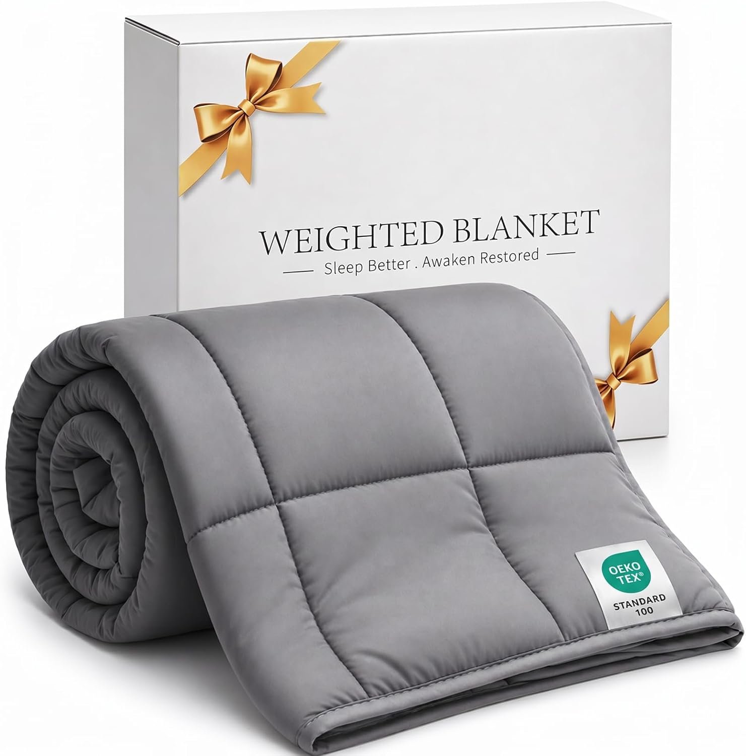 Smart Queen Weighted Blanket 15lbs (48”x72”,Grey) Twin Size Soft Cooling Heavy Blanket for Sleeping, Breathable All Season Comfort with Premium Glass Beads,Machine Washable