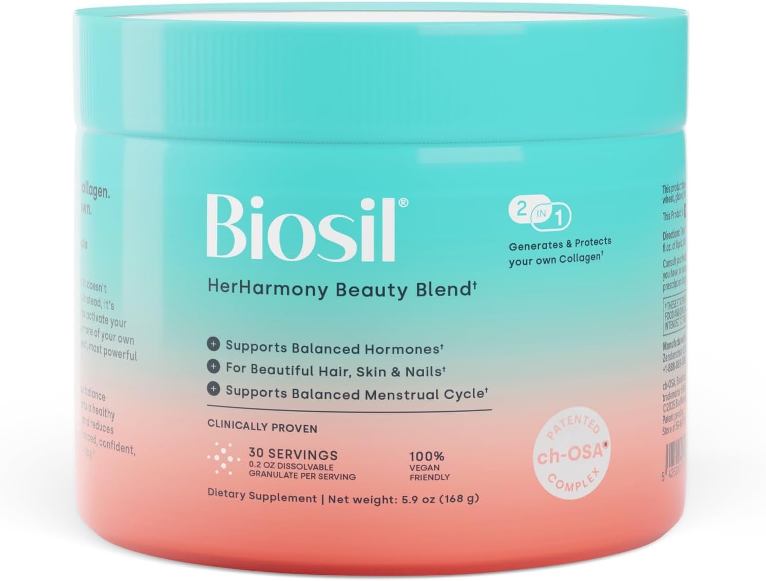 Biosil HerHarmony Beauty Blend – 5.9 oz – Hormone, Fertility & Menstrual Support – Skin, Hair & Nail Health – Patented ch-OSA & Ideal 40:1 Ratio of Myo-Inositol to D-Chiro-Inositol – 30-Day Supply