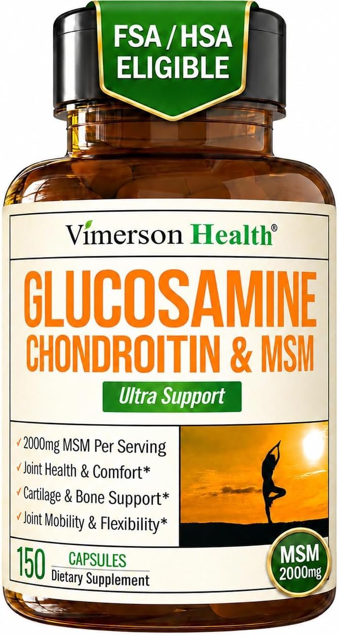 Glucosamine Chondroitin MSM – 3-in-1 Joint Supplements For Women and Men with Glucosamine Sulfate 1500mg, Chondroitin Sulfate 1200mg & Potent 2000mg MSM for Cartilage & Joint Support – 150 Capsules