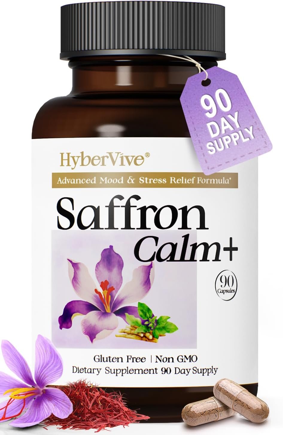 Saffron Supplements with Ashwagandha & L-Theanine – 368.5MG – Mood Balance, Stress Relief & Mental Clarity – Cortisol Support for Women & Men, Made in USA, 90 Vegan Capsules