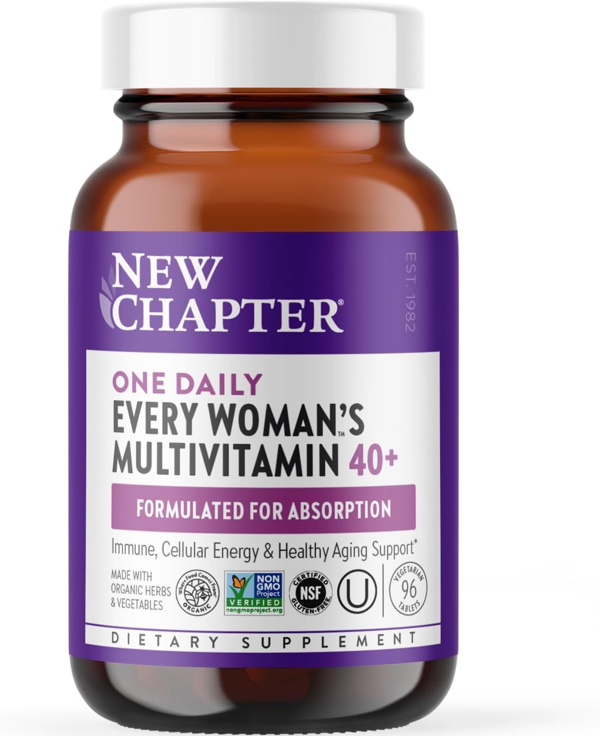 New Chapter Every Woman’s One Daily 40+ – Multivitamin for Women – Supports Immune, Bone, Hormone & Cellular Energy Health* – Non-GMO, Gluten Free, Dairy Free, Vegetarian & Kosher – 96 Tablets