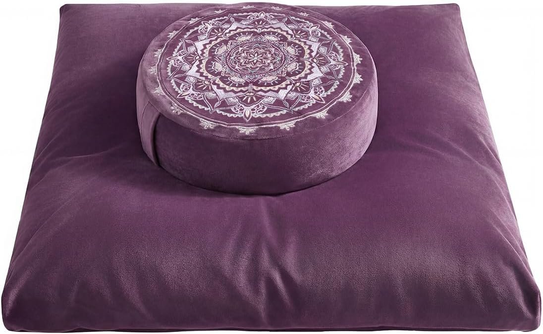 Ultimate Meditation Cushion Set – 2-in-1 Zafu & Zabuton, Buckwheat & Memory Foam, Velvet Cover for Yoga & Mindfulness (Purple)
