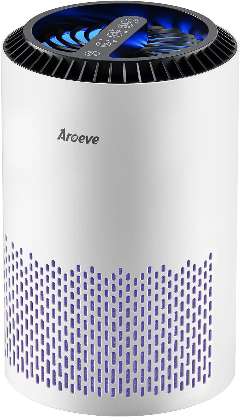 AROEVE Air Purifiers for Bedroom with Sleep Mode Speed Control-MK01A(White) | Energy Star Efficiency, Meet Global Recycled Standard, 360-Degree Air Inlets, 22dB Noise Level, Aromatherapy Function