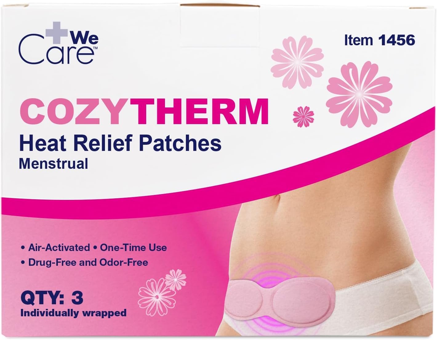 Dynarex CozyTherm Heating Relief Patch, Heating Pad for Period Cramps – Drug-Free, Odorless, 8-Hour Relief, 1 Box of 3 Patches