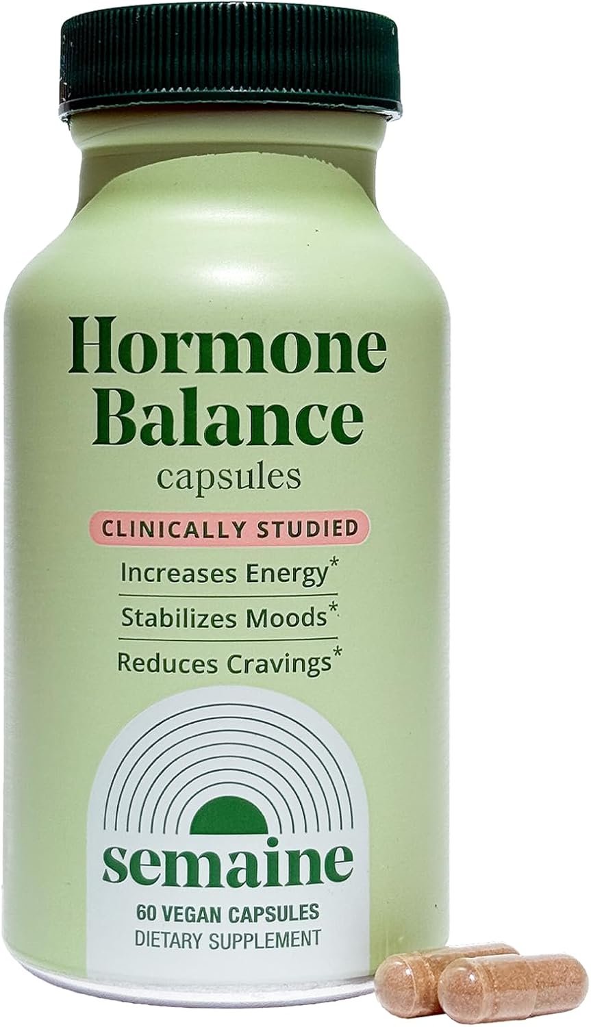 Semaine Hormone Balance – Clearer Skin, Enhanced Moods, Deeper Sleep & Happier Hormones. Hormone-Free, Vegan Capsule, Multi-Symptom Support (60 ct)