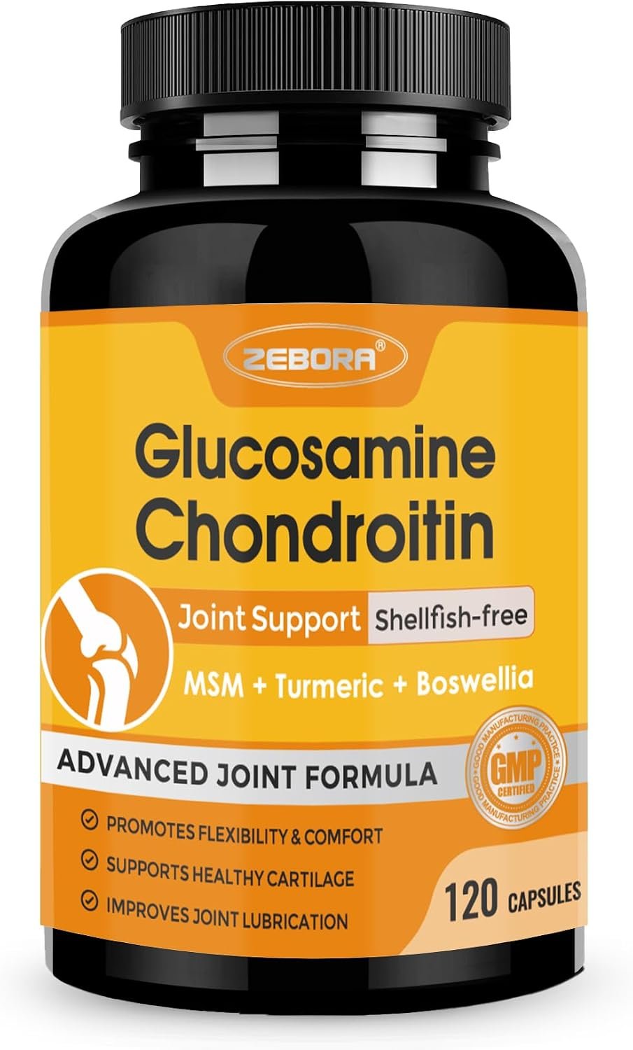 ZEBORA Glucosamine Chondroitin Joint Supplement, 120 Capsules | Daily Joint Support for Women and Men with MSM and Turmeric, Shellfish Free Formula for Mobility and Comfort