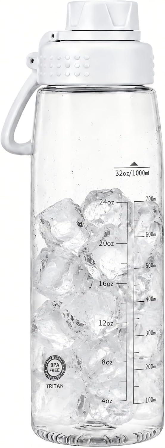 32oz Clear Water Bottle – BPA-Free Tritan Plastic, Fast Flow Spout Lid, Wide Mouth & Leakproof Design Hiking Water Bottle Suitable for Travel, Outdoors, Gym, Travel, Home, School(Clear)