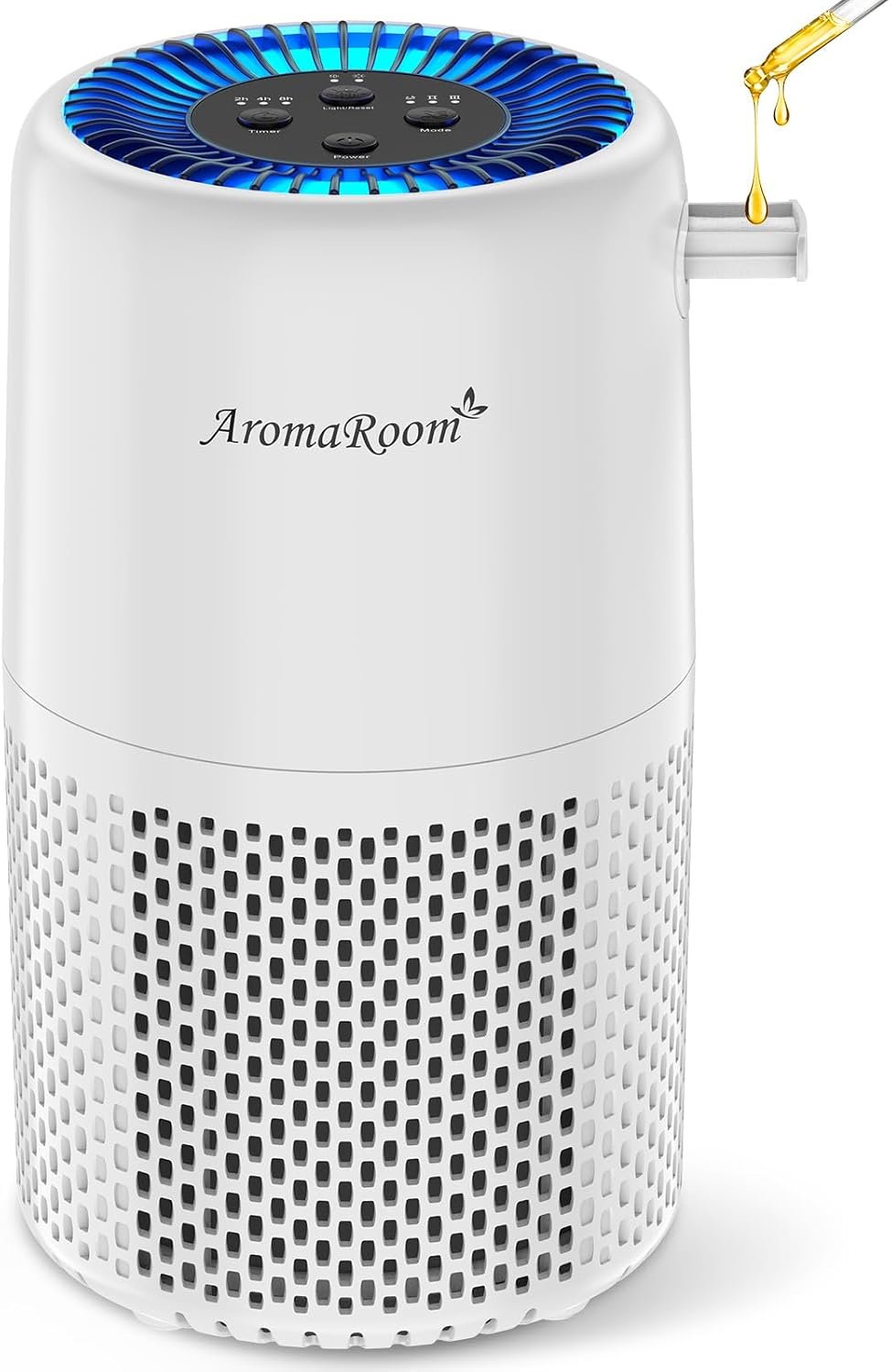 AromaRoom Air Purifiers, Quiet Air Cleaner For Pets, Baby Room,Home | AromaRoom H13 HEPA Air Filter For Smoke Pollen Dander Hair Smell Air Cleaner, 3-in-1 Filter with Sleep Mode